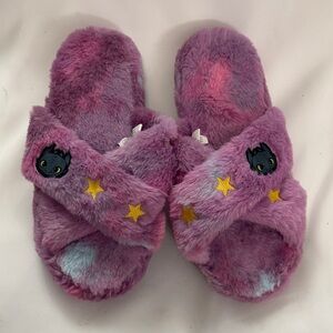 DreamWorks Pink Fuzzy Slippers L/XL Dragon & Star Plush Slide House Shoes